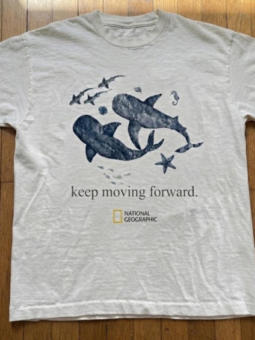 Gildan Cream Short Sleeve Tee with Navy Whale Graphic